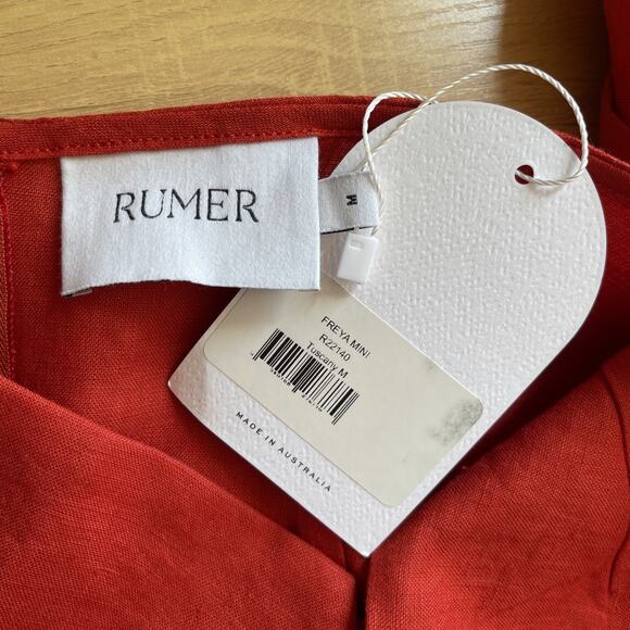 NWT Revolve x Rumer Freya Mini Linen Puff Sleeve Dress Red Size Medium - Picture 4 of 7